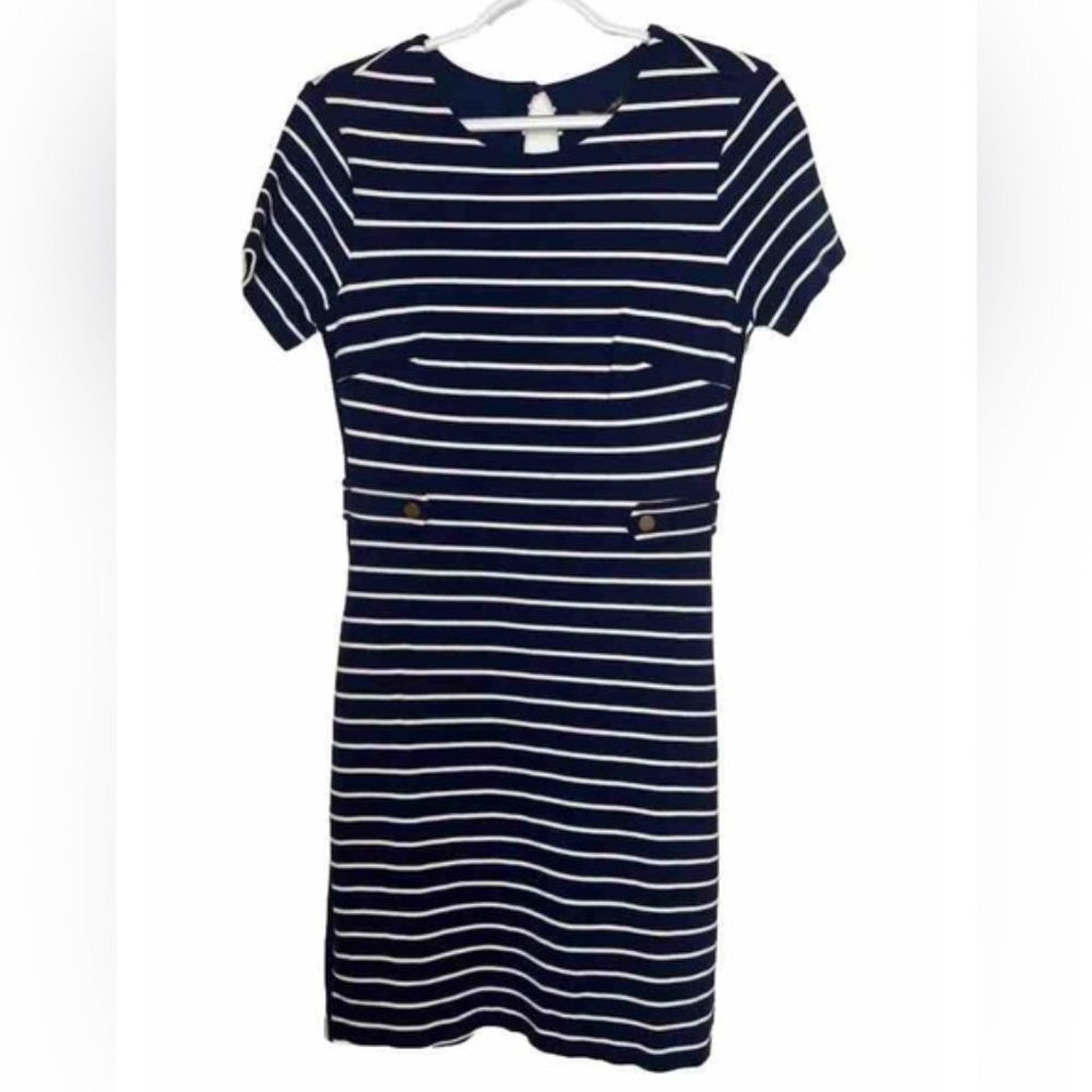 Banana Republic Sheath Bodycon Stretchy Crewneck short sleeve striped Dress Sz 4